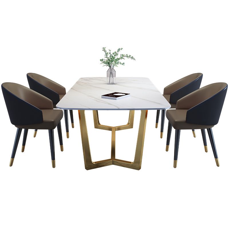Rectangle Shape Glam Dining Table White Fixed Table with Sintered Stone Clearhalo 'Dining Tables & Seating' 'Dining Tables' 'dining_table' 'furn' 'furn_dining_table' 'Furniture' 'furniture_dining_table' 'Kitchen & Dining Furniture' 1200x1200_a9a92f91-2425-4487-9e56-6c5d2663fe77