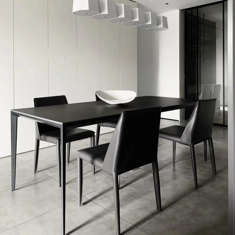 Contemporary 1/4/5 Pieces Dining Room Set Rectangle Stone Furniture in Black Clearhalo 'Dining Room Sets' 'Dining Tables & Seating' 'dining_room_set' 'furn' 'furn_dining_room_set' 'Furniture' 'Kitchen & Dining Furniture' 1200x1200_a9a9cf37-89e7-46f6-ad1f-627886be69a9