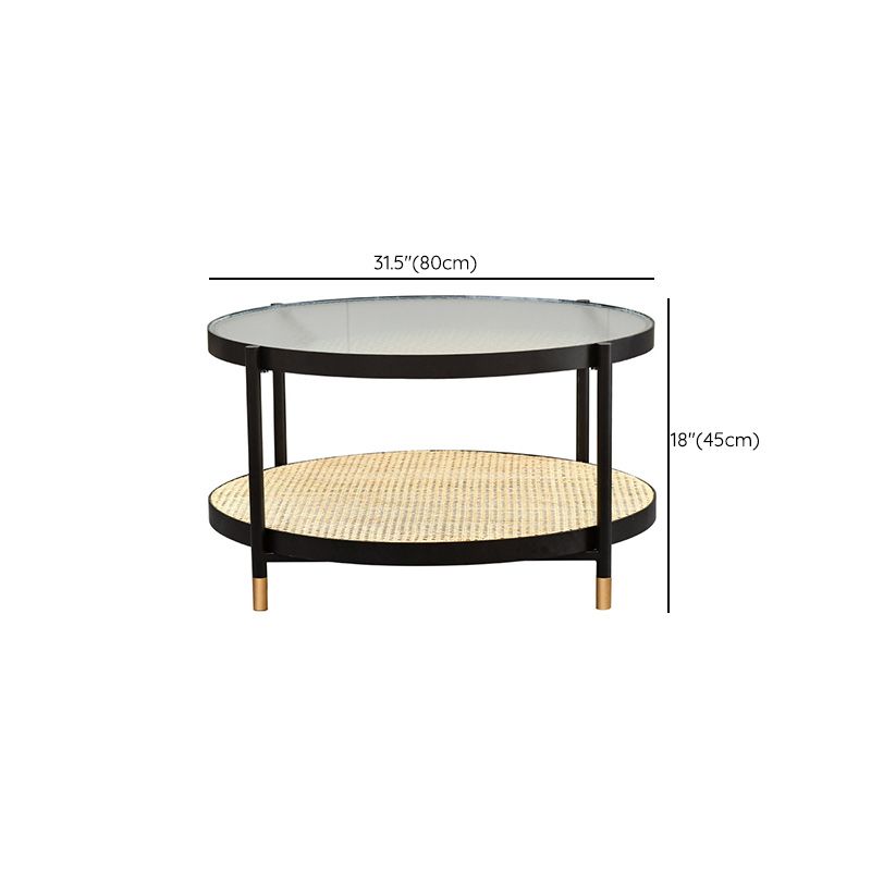 Table basse moderne en verre transparent avec rangement, ensemble de Table à cocktail ronde à 4 pieds