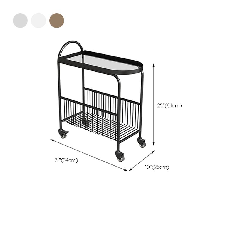Modern Glass Top with Storage Double Tier Living Room Accent Side Table