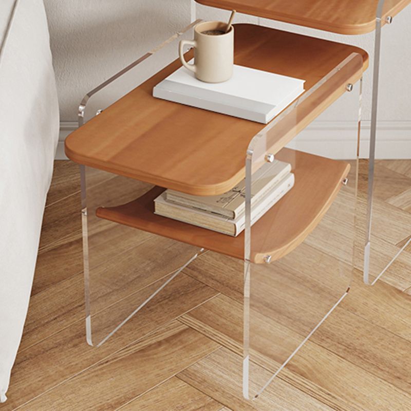 Tavolo da tavolo a doppio livello di legno e acrilico con scaffale per soggiorno