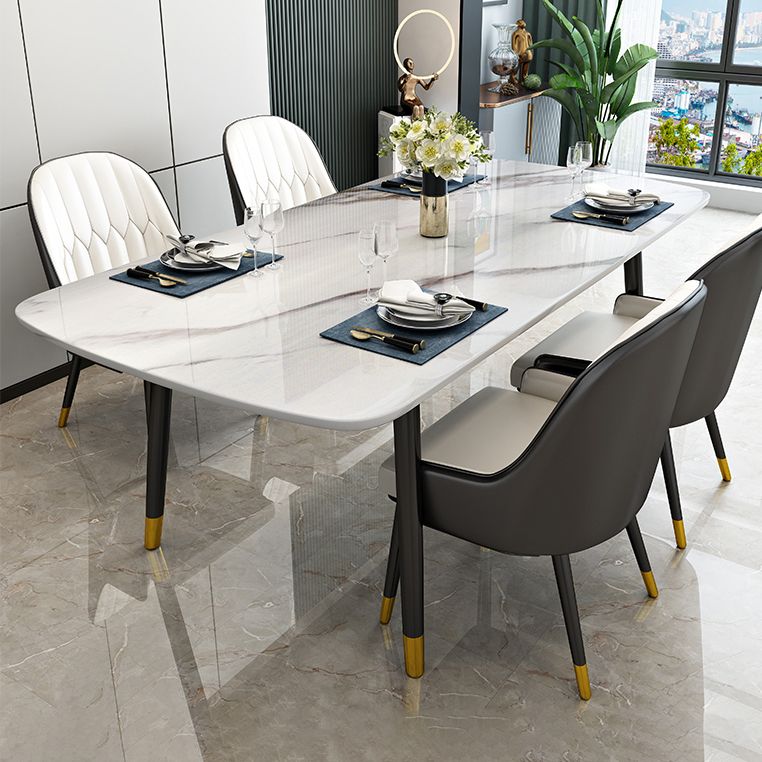Sintered Stone Dining Table Luxury Style 4 Legs Carbon Steel Base Rectangle Table for Home Clearhalo ' dining_table' 'Dining Tables & Seating' 'Dining Tables' 'furn' 'furn_dining_table' 'Furniture' 'furniture_dining_table' 'Kitchen & Dining Furniture' 'kitchen&dining_furn' 'kitchen' 'kitchen_dining_table' 1200x1200_a9af1516-8648-4b2c-98c3-5356f4b5ced1