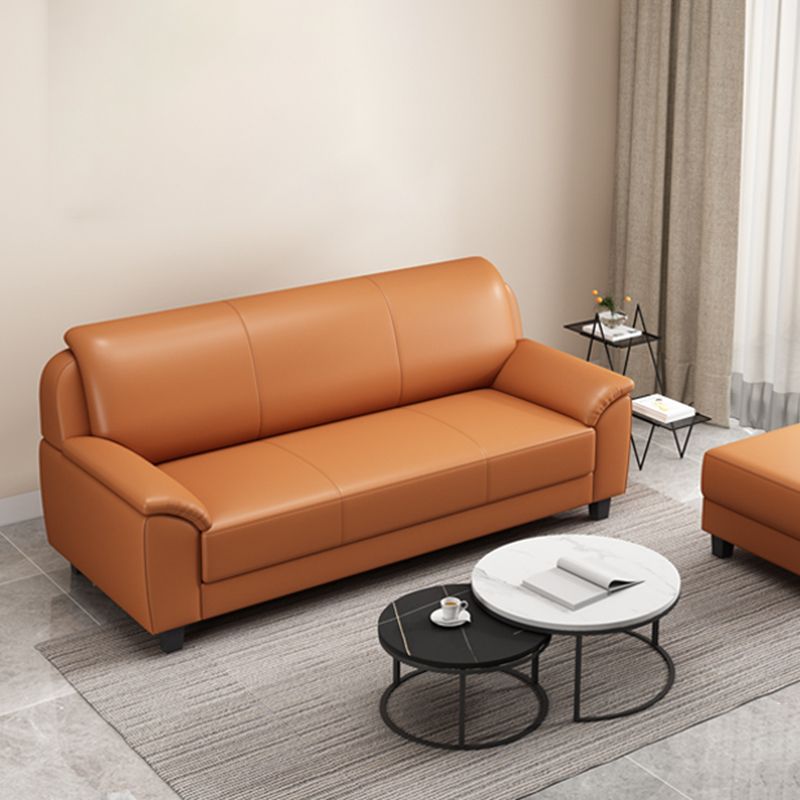 コンテンポラリーフェイクレザーソファウッドフレームピロートップアームソファ