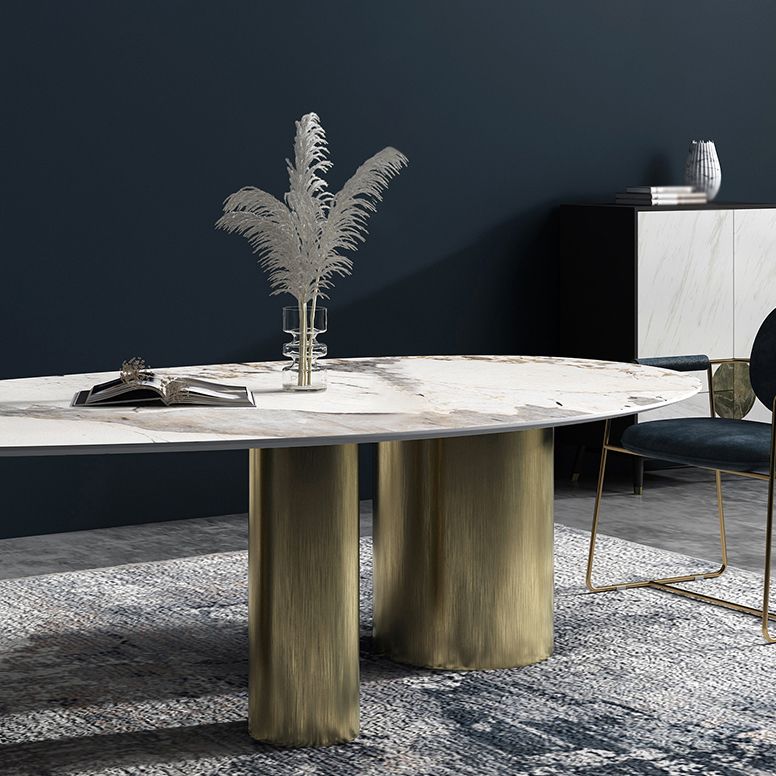 Glam Sintered Stone Standard Dining Table Oval Dining Table with 3 Legs Clearhalo ' dining_table' 'Dining Tables & Seating' 'Dining Tables' 'furn' 'furn_dining_table' 'Furniture' 'furniture_dining_table' 'Kitchen & Dining Furniture' 'kitchen&dining_furn' 'kitchen' 'kitchen_dining_table' 1200x1200_a9b0bb15-50b0-4717-99e1-e2a5c0f15607