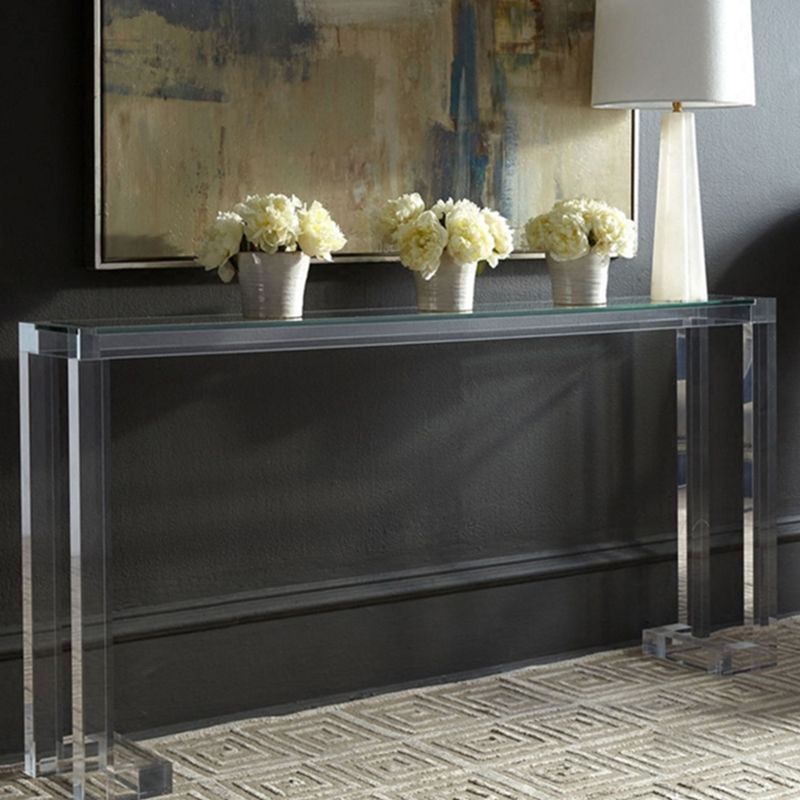 Tavolo di accento rettangolo acrilico moderno tavolo da console a 1 scaffale per sala