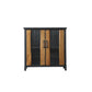 Metal & Wood Accent Cabinet Industrial Style Glass Paned Storage Cabinet