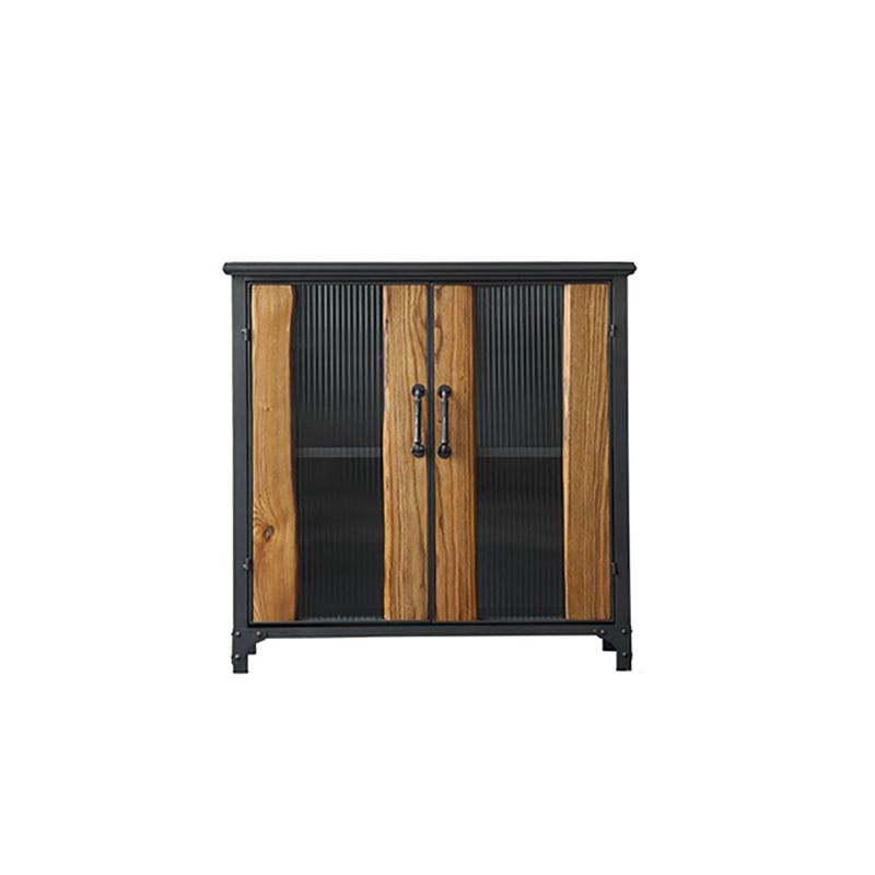 Metal & Wood Accent Cabinet Industrial Style Glass Paned Storage Cabinet
