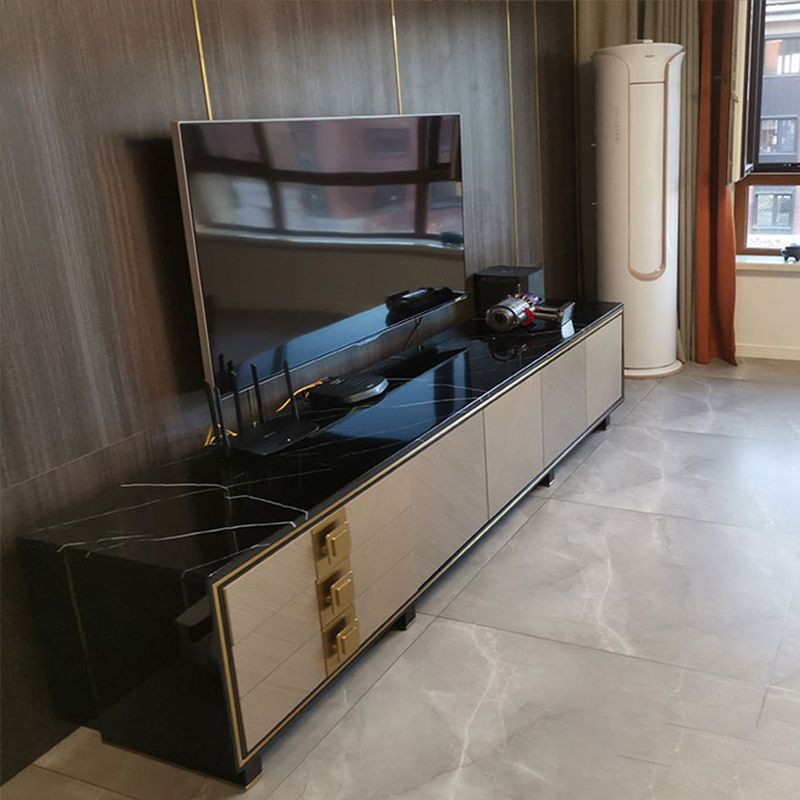 Luxury Style Rectangle TV Stand Glass Enclosed Storage TV Cabinet ...