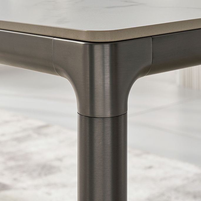 White Stone Top Dining Table Stainless Steel 4 Legs Dining Table Clearhalo 'Dining Tables & Seating' 'Dining Tables' 'dining_table' 'furn' 'furn_dining_table' 'Furniture' 'Kitchen & Dining Furniture' 1200x1200_a9bb7376-a52f-4042-9c40-22197f9f7167