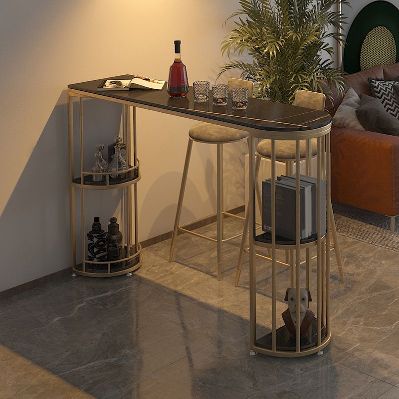 Indoor Oval Pub Dining Set 1/2/3 Pieces Stone and Metal Pub Set with Storage Clearhalo 'Bar Furniture' 'furn' 'furn_home_bar_bar_sets' 'Furniture' 'Home Bars & Bar Sets' 'home_bar_bar_sets' 'Kitchen & Dining Furniture' 1200x1200_a9bdbb82-4f5a-4314-869b-45b3e102cc15