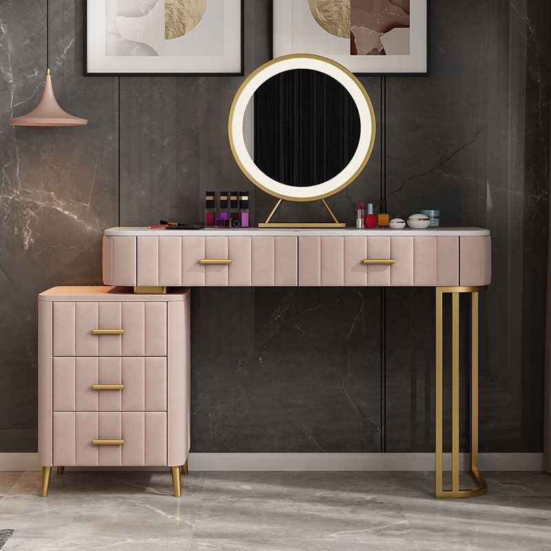 Glam Bedroom 5-Drawers Marble Metal Straight Feet Make-up Vanity