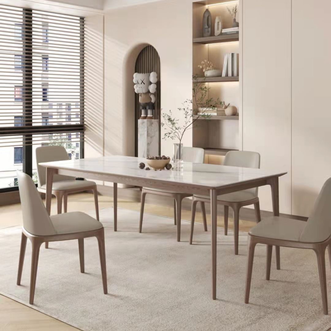 Mid-Century Dining Table for Home White Stone Table with Wooden Legs Clearhalo 'Dining Tables & Seating' 'Dining Tables' 'dining_table' 'furn' 'furn_dining_table' 'Furniture' 'Kitchen & Dining Furniture' 1200x1200_a9c079bb-3e99-4cd0-b781-028a51d0be22
