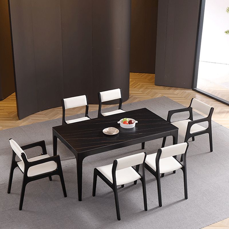 Modern Upholstered Dining Arm Chair Solid Wood Chair with Black Legs