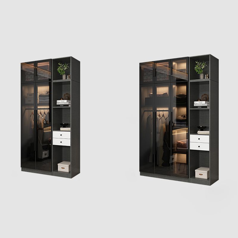 Black Glass Wardrobe Armoire Modern Style Wardrobe for Bedroom