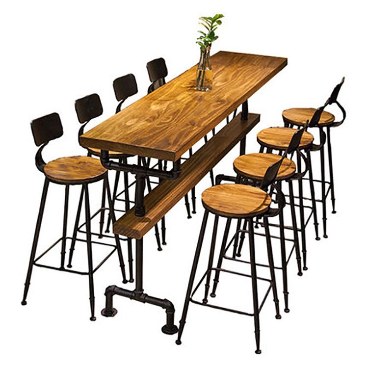 Industrial Rectangle Bar Height Table Solid Wood Trestle Counter Height Table Clearhalo 'Bar Furniture' 'Bar Tables' 'bar_tables' 'furn' 'furn_bar_tables' 'Furniture' 'Kitchen & Dining Furniture' 1200x1200_a9c731b6-cf69-4325-8e52-b0f986ba68de