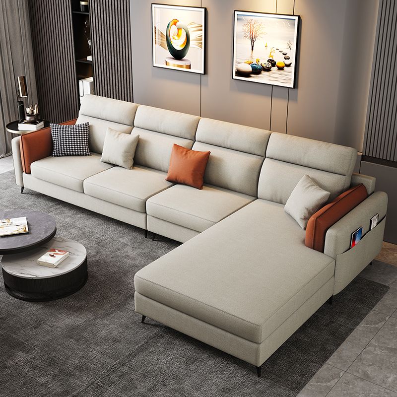 Pillow Arms Sectional Contemporary Stain-Resistant Faux Leather 4-Seater Sofa