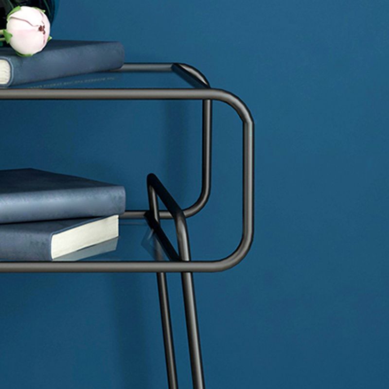 Mesa nocturna industrial de vidrio de vidrio de metal con 1 estante, 20.9 "de alto