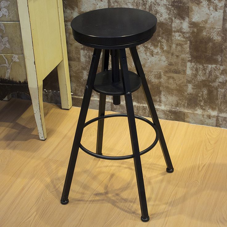 Industrial Adjustable Height Counter Chair Footrest Metal Counter Bar Stool in Black