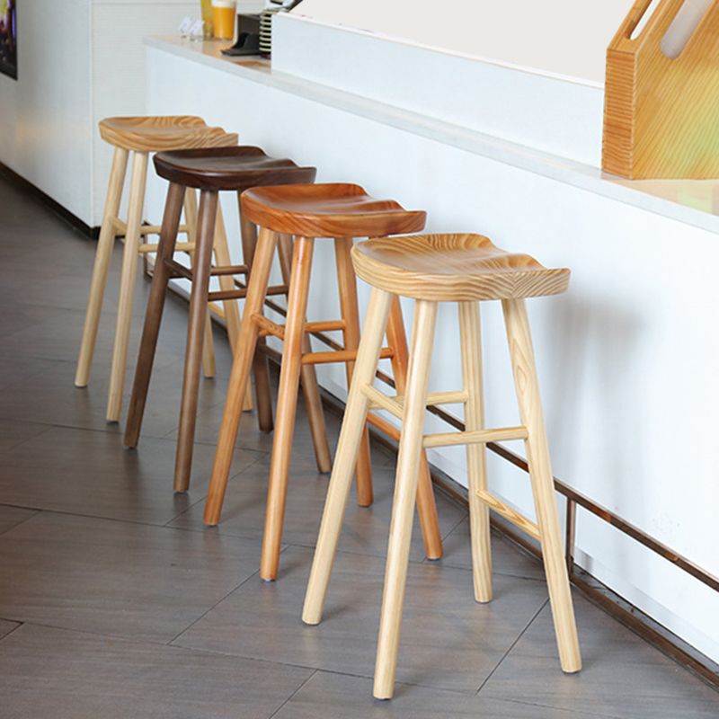 Modern Backless Armless Counter Stool Pine Wood Cafe Bar Stool with Pedal