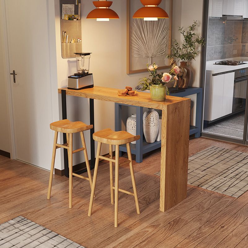 Juego de mesa de bar rectangular para interiores, mesa de bar de madera maciza de 1/3 piezas con taburete de bar sin respaldo