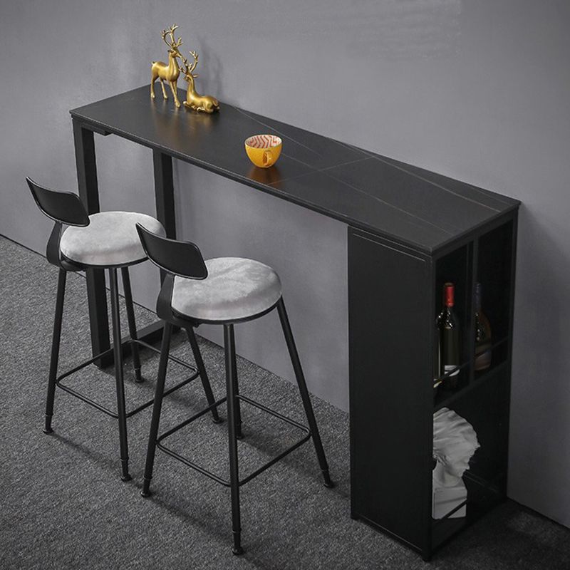 Mesa de bar de piedra sinterizada Mesa de bar rectangular moderna con estantes de almacenamiento