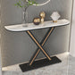 Half Moon Stone Top Accent Table with Black Iron Pedestal Base Clearhalo 'Console Tables' 'console_tables' 'Entry & Mudroom Furniture' 'furn' 'furn_console_tables' 'Furniture' 1200x1200_a9df5e5b-81f7-49f2-845a-e2e50921f7a2