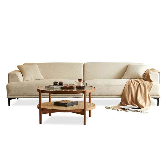 Moderne weiße Polsterung mit eingebauter Armlehne und gepolstertem Wildlederrücken