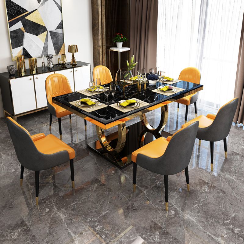 Traditional Luxury Marble Dining Table Rectangle Table with Metal Pedestal Clearhalo ' dining_table' 'Dining Tables & Seating' 'Dining Tables' 'furn' 'furn_dining_table' 'Furniture' 'furniture_dining_table' 'Kitchen & Dining Furniture' 'kitchen&dining_furn' 'kitchen' 'kitchen_dining_table' 1200x1200_a9e6d8e0-67ec-42b2-9370-8f639de9fe08