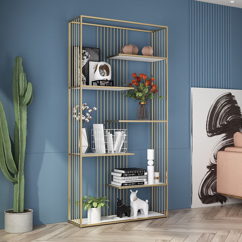 Open Vertical Etagere Bookshelf White Manufactured Wood Shelf Iron Frame Bookshelf Clearhalo 'Bookcases' 'furn' 'furn_bookcases' 'Furniture' 'furniture_bookcases' 'kitchen' 'kitchen_bookcases' 'Living Room Furniture' 'Office Furniture' 1200x1200_a9ea92d8-d178-4f39-a803-46bd32e25ef9