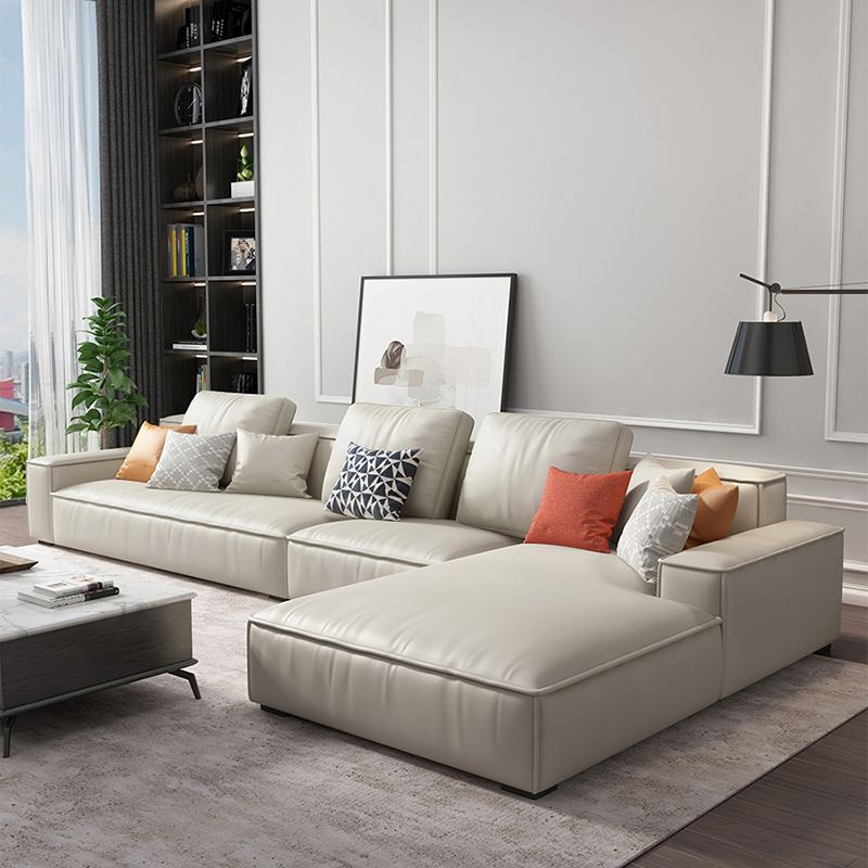 Faux Leather Loose Back Sofa & Chaise 137.8*74*31.5 Recessed Arm Sofa Clearhalo 'furn' 'furn_sectionals' 'Furniture' 'furniture_sectionals' 'Living Room Furniture' 'Sectionals' 1200x1200_a9eb708c-d752-4455-b4de-ae7f78fafb13