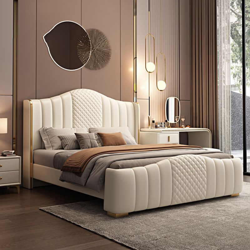 Glam Beige Standard Bed Camel Back Pine Wood and Metal Panel Bed Clearhalo 'Bedroom Furniture' 'Beds' 'furn' 'furn_beds' 'Furniture' 1200x1200_a9ec7ad2-7e4f-4799-aac1-4a91439326b4