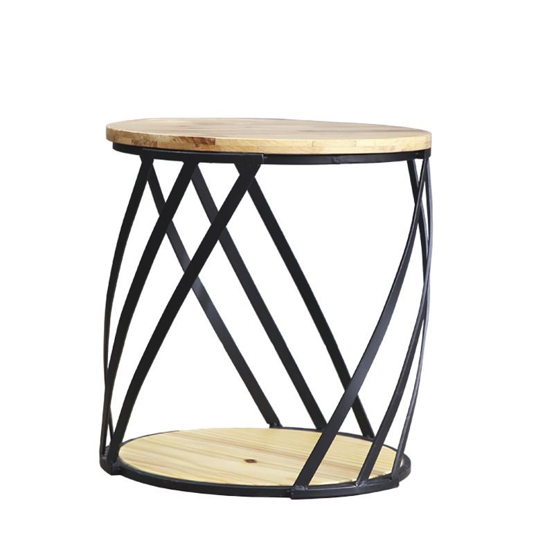 Drum End Table with Storage Solid Wood Round Top and Metal Base Clearhalo 'Coffee & Accent Tables' 'End & Side Tables' 'end_side_tables' 'furn' 'furn_end_side_tables' 'Furniture' 'Living Room Furniture' 1200x1200_a9ecf100-37e8-4152-bad6-3bddd3ef74d8