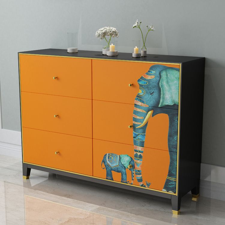6-schädiger Holz Sideboard 47,5 "l modernes Orangenbuffet für Esszimmer