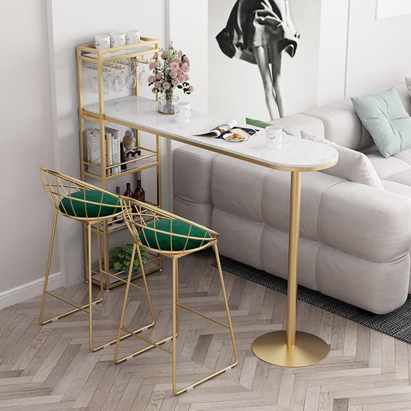 Glam Style Bar Table 42-inch Height Artificial Marble Top and Iron Pedestal Pub Table Clearhalo 'Bar Furniture' 'Bar Tables' 'bar_tables' 'furn' 'furn_bar_tables' 'Furniture' 'furniture_bar_tables' 'Kitchen & Dining Furniture' 1200x1200_a9f5202f-d12c-4cc4-9a8e-ec13d3cb2c58