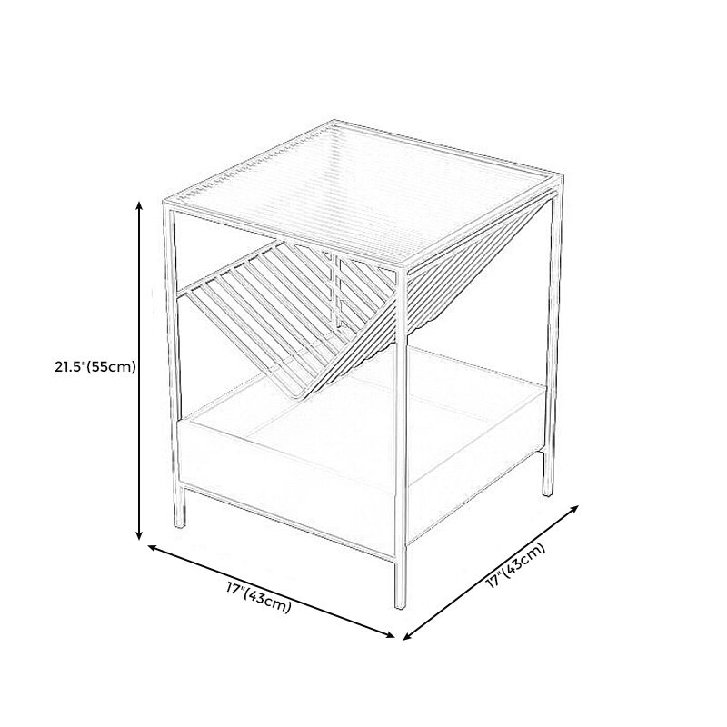 21.6" Tall Metal Frame End Table Glass Square Top Side Table with Shelf
