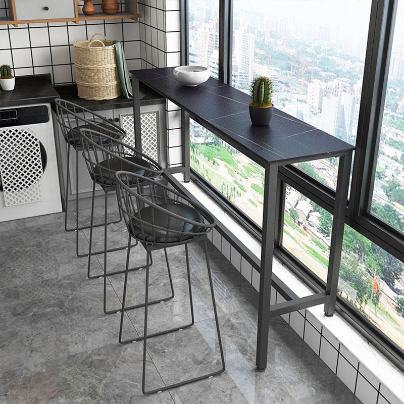 Black Trestle Cocktail Bar Table Rectangle Footrest Indoor Bar Wine Table (only table) Clearhalo 'Bar Furniture' 'Bar Tables' 'bar_tables' 'Furniture' 'furniture_bar_tables' 'Kitchen & Dining Furniture' 'kitchen&dining_furn' 'kitchen' 1200x1200_a9fabea6-bd5c-48da-98fe-bd5dfc5097c3