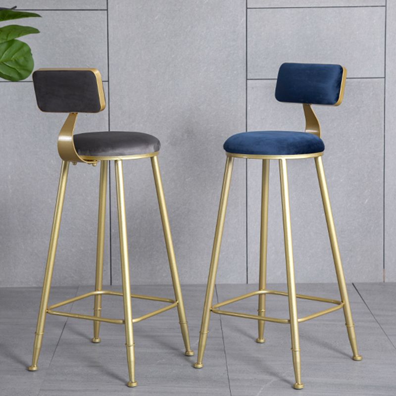 Glam Armless Backrest Counter Stool Iron Bar Stool with Velvet Cushion and Pedal for Cafe Clearhalo 'Bar Furniture' 'Bar Stools' 'bar_stools' 'furn' 'furn_bar_stools' 'Furniture' 'Kitchen & Dining Furniture' 1200x1200_a9fb6450-9268-45bb-8166-c20b580f0988