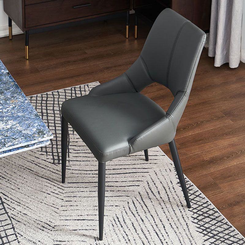 Leather Upholstered Armless Dining Chairs Open Back Side Chairs with Metal Leg Clearhalo ' kitchen&dining_furn' 'Dining Chairs' 'Dining Tables & Seating' 'dining_chair' 'furn' 'furn_dining_chair' 'Furniture' 'furniture_dining_chair' 'Kitchen & Dining Furniture' 'kitchen' 1200x1200_aa0035fc-ff75-46b5-9c5d-4d60a459ee26