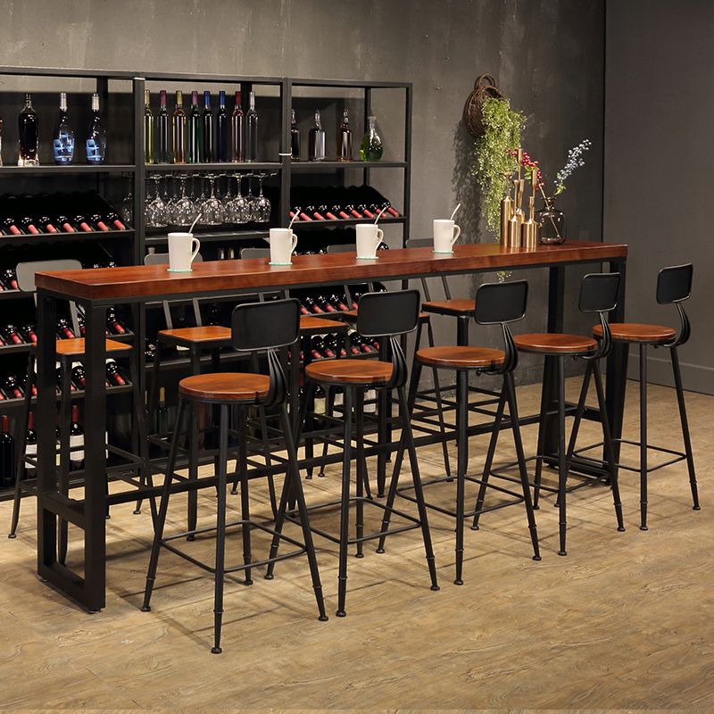 Mesa de bar rectangular contemporánea, mesa de comedor de madera maciza con base de caballete