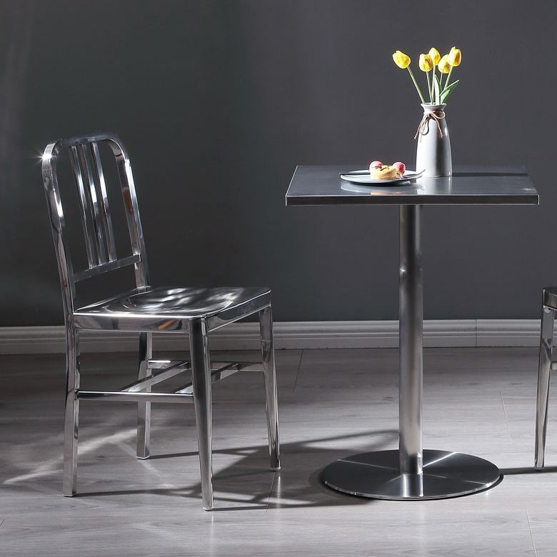 Metal Industrial Square Dining Table Stainless Steel Table for Kitchen and Dining Room Clearhalo 'Dining Tables & Seating' 'Dining Tables' 'dining_table' 'furn' 'furn_dining_table' 'Furniture' 'Kitchen & Dining Furniture' 1200x1200_aa03bbca-bccd-4716-8f65-08d54f1b56d6