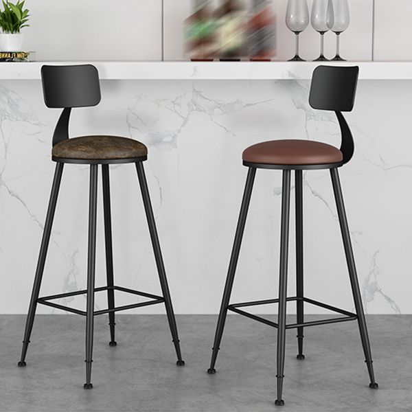 Modern Armless Backrest Counter Stool Iron Study Bar Stool with Leather Cushion and Pedal Clearhalo 'Bar Furniture' 'Bar Stools' 'bar_stools' 'furn' 'furn_bar_stools' 'furniture_bar_stools' 'Kitchen & Dining Furniture' 'kitchen&dining_furn' 'kitchen' 'kitchen_furn' Furniture' 1200x1200_aa048be7-0ba4-44f1-bd73-34c74c7cca1e