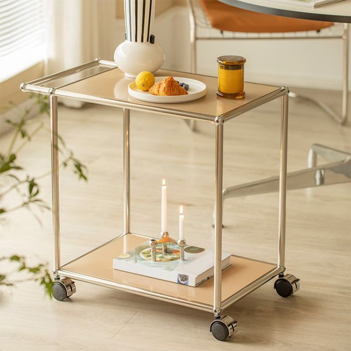 Medieval Modern Style Rectangular Metal/glass Table Wheel Base Side Table Clearhalo 'Coffee & Accent Tables' 'End & Side Tables' 'end_side_tables' 'furn' 'furn_end_side_tables' 'Furniture' 'Living Room Furniture' 1200x1200_aa0765a7-c01a-4600-a765-a75660a5d49c