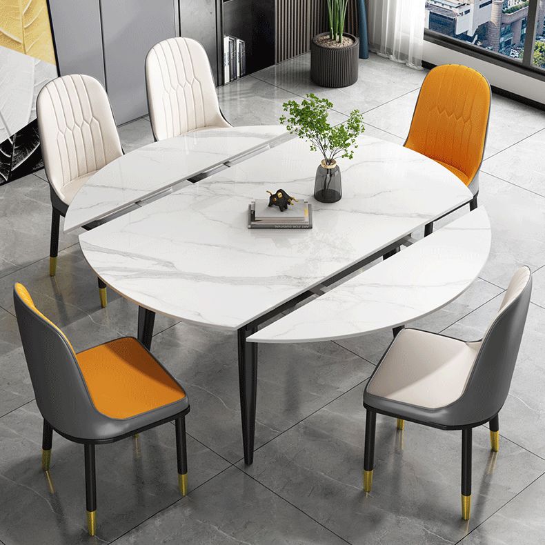 Extendable Sintered Stone Top Dining Table Round Table with Metal 4 Legs Clearhalo ' dining_table' 'Dining Tables & Seating' 'Dining Tables' 'furn' 'furn_dining_table' 'Furniture' 'furniture_dining_table' 'Kitchen & Dining Furniture' 'kitchen&dining_furn' 'kitchen' 'kitchen_dining_table' 1200x1200_aa07ad0b-ff58-4098-8f9b-47c7fb37225c