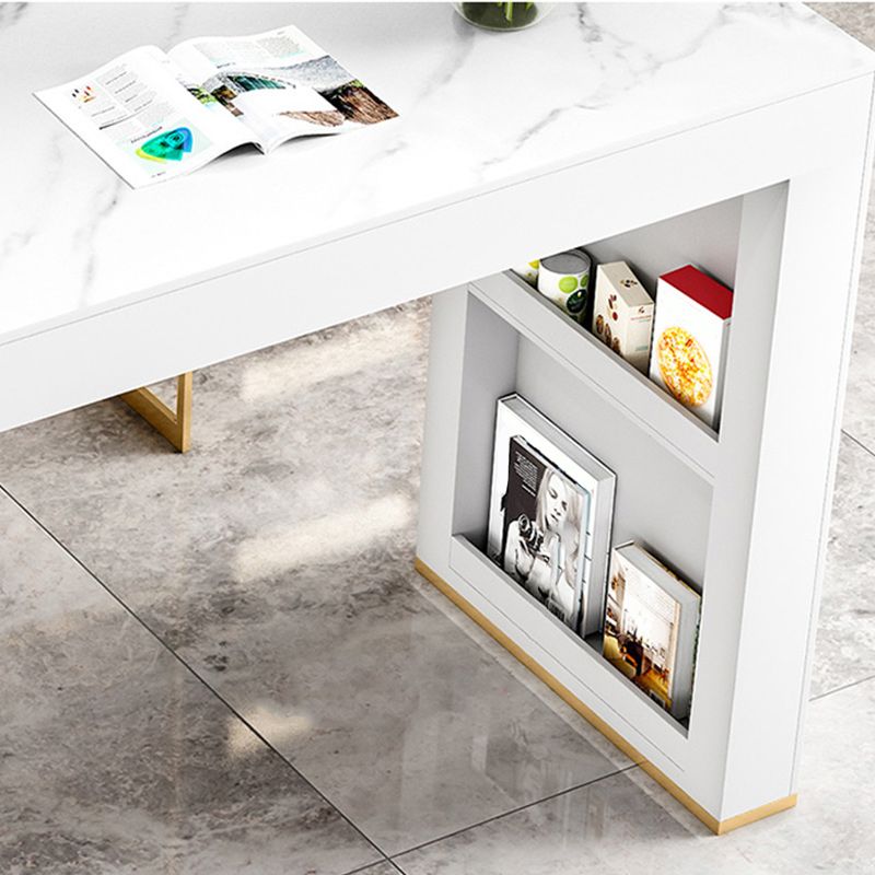 Tavolo da pranzo a barre di rettangolo bianco con base a slitta