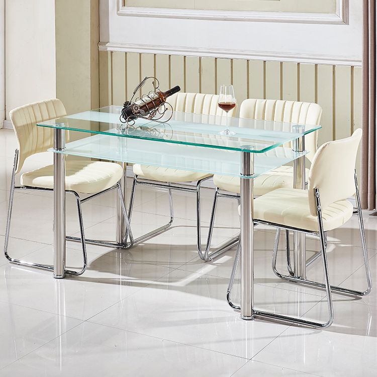 Modern Style Glass Kitchen Dining Table Clear Rectangle Table with 4 Legs for Home Use Clearhalo ' dining_table' 'Dining Tables & Seating' 'Dining Tables' 'furn' 'furn_dining_table' 'Furniture' 'furniture_dining_table' 'Kitchen & Dining Furniture' 'kitchen&dining_furn' 'kitchen' 'kitchen_dining_table' 1200x1200_aa0bf290-e131-4d0e-ab6a-38afc76e8a58