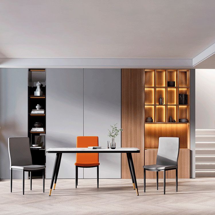 Scandinavian Home Side Chair Solid Back Upholstered Metal Dining Room Chair Clearhalo ' kitchen&dining_furn' 'Dining Chairs' 'Dining Tables & Seating' 'dining_chair' 'Furniture' 'furniture_dining_chair' 'Kitchen & Dining Furniture' 'kitchen' 1200x1200_aa103061-d7f9-43dc-95df-21697d3fd4b0