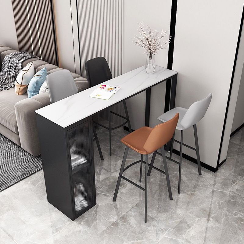 White Modern Style Table in Faux Marble and Metal with Shelf Bar Table Clearhalo 'Bar Furniture' 'Bar Tables' 'bar_tables' 'furn' 'furn_bar_tables' 'Furniture' 'furniture_bar_tables' 'Kitchen & Dining Furniture' 1200x1200_aa1097b9-7a85-497f-ad60-39a744f8b54a