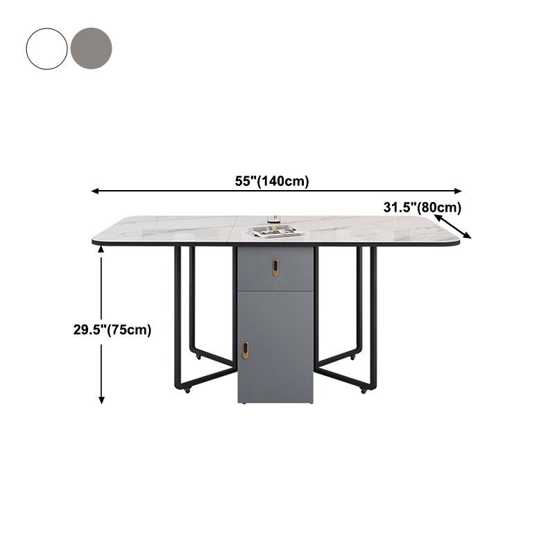 Foldable Sintered Stone Top Dining Table Modern Rectangle Table with Storage Trestle Base Clearhalo 'Dining Tables & Seating' 'Dining Tables' 'dining_table' 'furn' 'furn_dining_table' 'Furniture' 'Kitchen & Dining Furniture' 1200x1200_aa13f559-cd81-42df-b1d7-e8d764b5f7fe