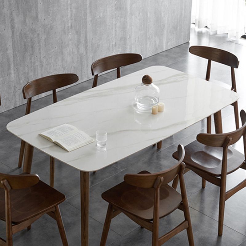 Table de salle à manger moderne du milieu du siècle avec plateau en pierre blanche avec 4 pieds