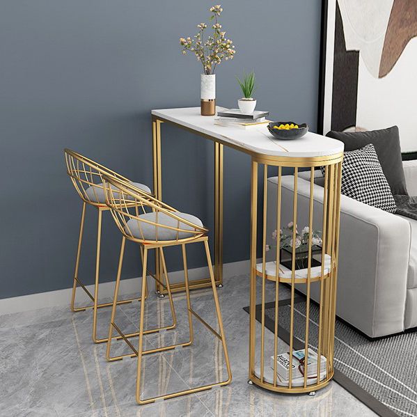 Glam Style Bar Table Stone Top Iron Base Pub Table with Shelf for Living Room, Only Table Clearhalo 'Bar Furniture' 'Bar Tables' 'bar_tables' 'furn' 'furn_bar_tables' 'Furniture' 'furniture_bar_tables' 'Kitchen & Dining Furniture' 1200x1200_aa14e869-f5f7-4924-b977-687c6e76e4dd